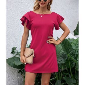 3/$15 Camisa Rose V-Back Ruffle-Sleeve Dress